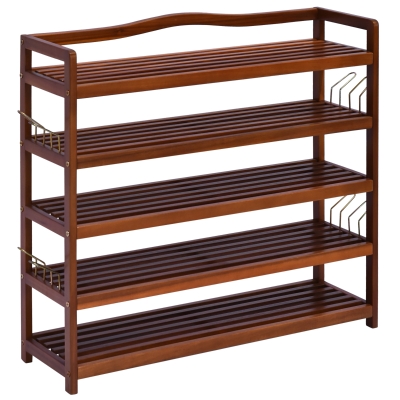 HOMCOM 25 Pairs Shoe Rack Shoe Storage Organiser Shelf W/ Slipper Hanger-Teak Colour