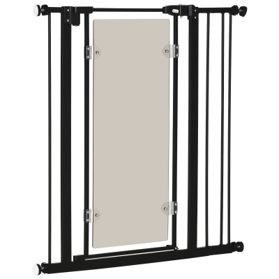 PawHut Pressure Fit Pet Safety Gate, Auto-Close Dog Barrier Stairgate, Double Locking, Acrylic Panel, for Doors, Hallways, Staircases, Openings 76-92 cm, Extensions Kit, Black