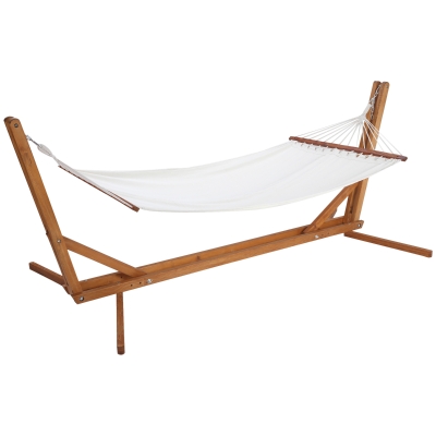 Outsunny Hängematte mit Gestell, Massivholz, Cremeweiß+Teak, 388 x 152 x 89 cm
