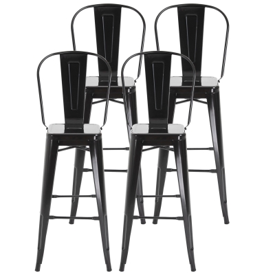 Homcom Set 4 Sgabelli in Metallo Design Industrial Nero con Poggiapiedi Impilabili 44 x 49 x 116 cm