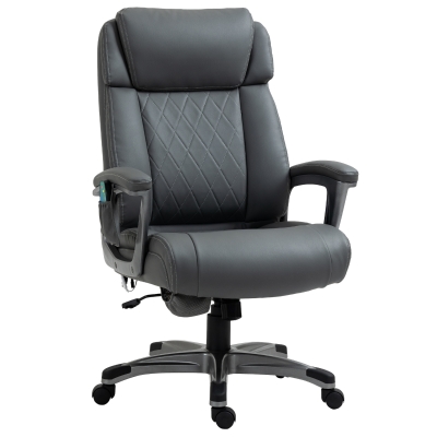 Vinsetto Massage-Bürostuhl 6-Punkt-Massage-Drehstuhl ergonomischer Stuhl Einstellbare aus Kunstleder mit gewölbter Kopfstütze und Armlehne Grau 70 x 76,5 x 114-124 cm