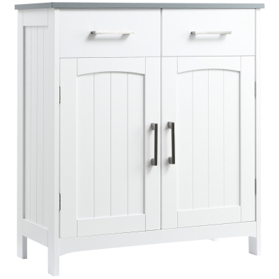 kleankin Dulapior de Baie cu 2 Usi, 2 Sertare si Etajera Reglabila din MDF, 68x33x76cm, Alb