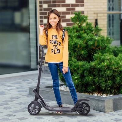 HOMCOM Trotinete Dobrável para Adultos e Crianças acima de 14 anos Guidão com Altura Ajustável Freio Rodas Grandes Carga 100kg 93,5x38x95-105cm Preto