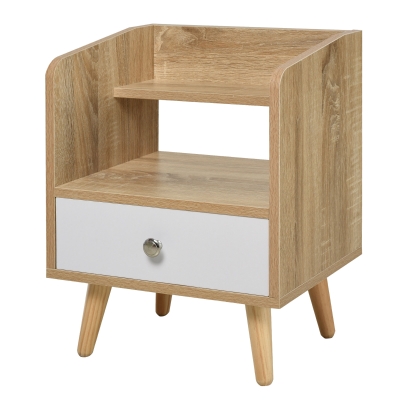 HOMCOM Nachttisch mit Schublade und Regal, Erhöhter Nachtschrank, Schlafzimmer Nachtkommode, Massivholz 37 x 30 x 48 cm