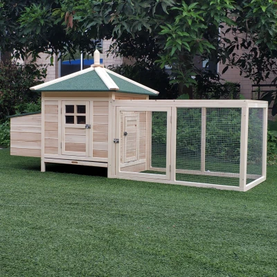 PawHut Kippenhok met ren kippenhuis kippenhok legnest massief houten stok