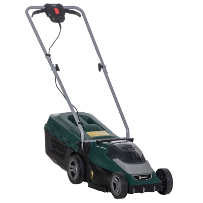 DURHAND Akku-Rasenmäher mit 32 cm Schnittbreite 30-Liter-Grasfangkorb Höhenverstellung mit 2,5-Ah-Akku und Ladegerät 120 x 38 x 98 cm