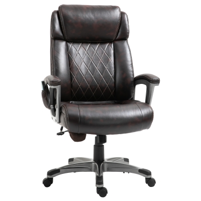 Vinsetto Massage-Bürostuhl 6-Punkt-Massage-Drehstuhl ergonomischer Stuhl Einstellbare aus Kunstleder mit gewölbter Kopfstütze und Armlehne Braun 70 x 76,5 x 114-124 cm
