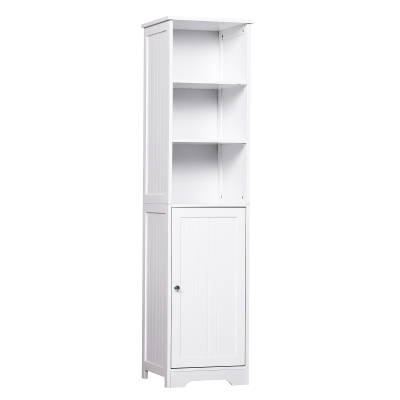 kleankin® KOMODA SZAFKA REGAŁ ŁAZIENKOWY STOJĄCY 3 REGULOWANE PÓŁKI drewno biała 40 x 38 x 160 cm