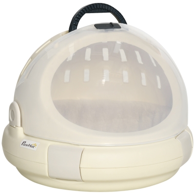 PawHut Trasportino Cuccia per Gatti Rotondo con Peluche Interno e Fermo, Φ41x35.2cm, Beige