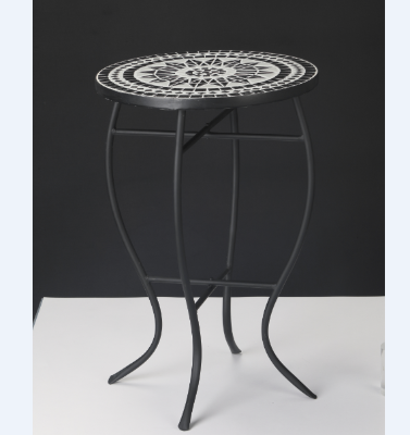 Outsunny Table bistro ronde de jardin plateau mosaïque métal époxy anticorrosion céramique Ø35,5 x 53,5H - noir et blanc