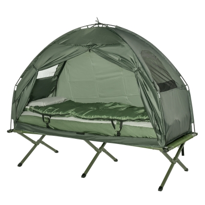 Outsunny Campingzelt-Set mit Feldbett, Schlafsack und Matratze Dunkelgrün