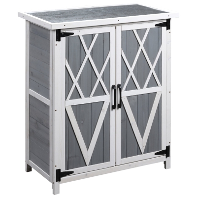 Outsunny Abri de jardin armoire de jardin remise pour outils sur pied dim. 75L x 40l x 90H cm 3 étagères 2 portes toit bitumé étanche bois sapin blanc et gris