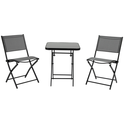 Outsunny 3 Pieces Garden Bistro Set, Folding Patio Table and 2 Chairs, Outdoor Furniture Set for Backyard and Porch, Black