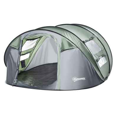 Outsunny Zelt für 4-5 Personen Campingzelt mit Heringen Kuppelzelt Polyester B3 Gitter Glasfaser Dunkelgrün+Grau 263,5 x 220 x 123 cm