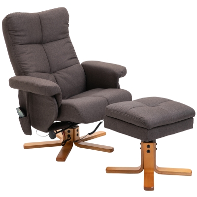 HOMCOM Relaxsessel Massagesessel mit Fußhocker Stauraum Liegefunktion Fernsehsessel mit Massagefunktion TV Sessel 145°-Neigung Polyester Braun 80 x 86 x 99 cm