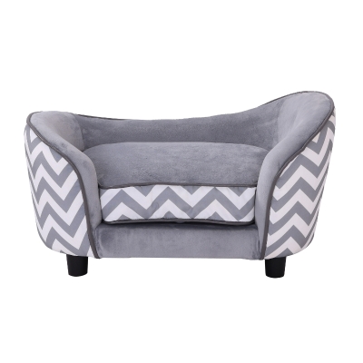 PawHut Haustiersofa Hundecouch Hundesofa Hundebett Hundematte Katze Kissen gepolstert Holz + Schaumstoff Grau 68,5 x 40,5 x 40,5 cm