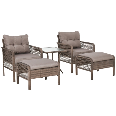 Outsunny Rattan Gartenmöbel 5-tlg. Sitzgarnitur Sofa mit Hocker Tisch Stahl