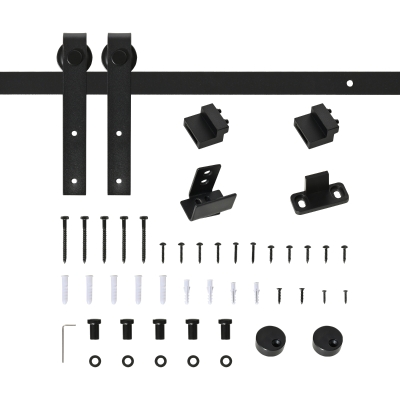 HOMCOM Schiebetürsystem Laufschiene Einzelschiebetür Schiebetürbeschlag für Holzschiebetür Zubehör Kohlenstoffstahl Schwarz 200 x 0,6 x 18 cm