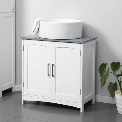 kleankin Mobilier Sub Lavoar Baie cu 2 Usi din MDF, 60x33x60cm, Gri si Alb