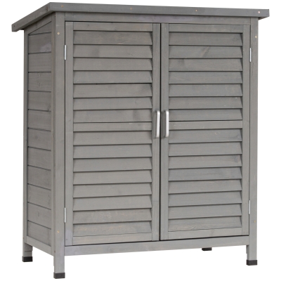 Outsunny Armario de Exterior de Madera para Jardín con 2 Estantes Interiores 2 puertas y Techo Inclinado 87x46,5x96,5 cm Gris