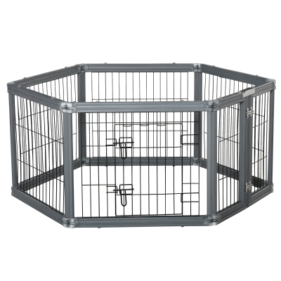 PawHut Heavy Duty Pet Playpen, 6 Panels Puppy Play Whelping Pen, Foldable Steel Dog Exercise Fence, with Door, Double Locking Latches, for Indoor Outdoor Use 70 x 62 cm