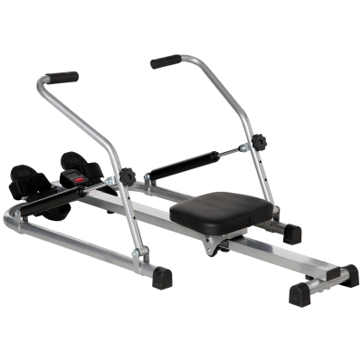 HOMCOM Máquina de Remo Hidráulico Plegable con 4 Niveles de Resistencia Monitor Digital y Pedal Antideslizante para Fitness en Casa Acero 129x70x70 cm Negro y Plata