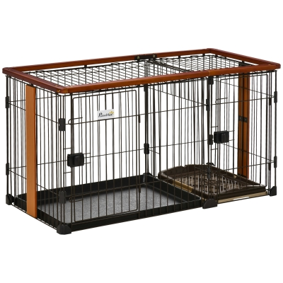 Outsunny Hundegitter mit Toilette, Stahl+Spanplatte, Kaffee+Rotbraun, 111 x 54 x 61 cm