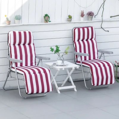 Outsunny 2 Chaises Longues Pliables Rouge+Blanc Acier