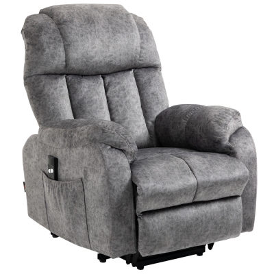HOMCOM Sillón Relax Levanta Personas Tapizado en Terciopelo con Reclinación Eléctrica 135° Mando a Distancia Reposapiés y 2 Bolsillos Laterales 91x83x100 cm Gris