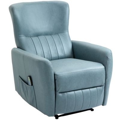 HOMCOM Poltrona de Massagem Relax Estofada em Tecido Técnico com Reclinação Manual 155° 8 Zonas de Massagem Contolo Remoto Apoio para os Pés e 2 Bolsos Laterais 79x101x96cm Azul Claro