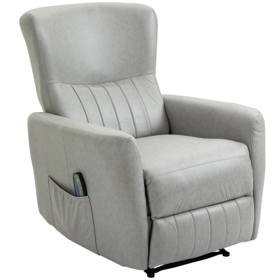 HOMCOM Poltrona de Massagem Relax Estofada em Tecido Técnico com Reclinação Manual 155° 8 Zonas de Massagem Contolo Remoto Apoio para os Pés e 2 Bolsos Laterais 79x101x96cm Cinza Claro