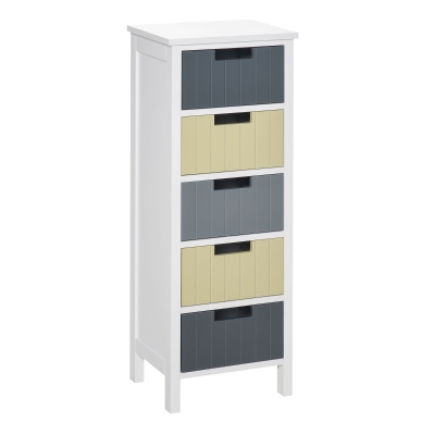 HOMCOM Cajonera de Madera con 5 Cajones Mueble Auxiliar de Almacenaje con Patas Elevadas Estilo Moderno para Dormitorio Salón Baño 35x28x90,5 cm Multicolor