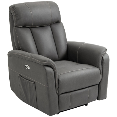 HOMCOM Poltrona Reclinável Elétrica Estofada em Tecido Técnico Poltrona Relax com Reclinação 155° Apoio para os Pés e 2 Bolsos Laterais 95x90x105cm Cinza