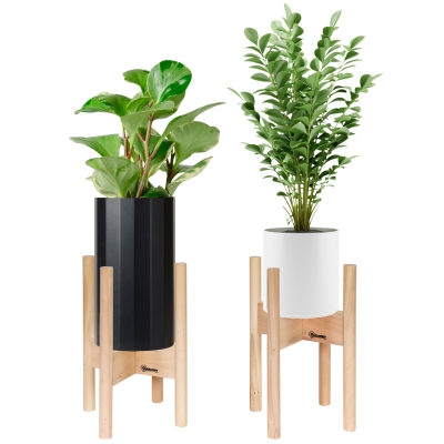 Outdoor 2er-Set Blumenständer, Massives Tannenholz, Naturfarbe, 18 x 18 x 35,4 cm