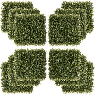 Outsunny 12 Stuks Kunstmatige Plant Muur Hedge 50x50cm Uv-bescherming Privacy Floater Gras Ontwerp Hedge Plant voor Tuin Outdoor Decor