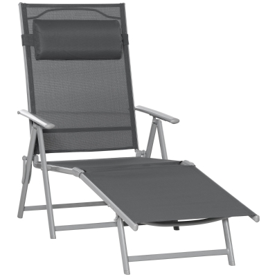 Outsunny Steel Fabric Outdoor Folding Chaise Lounge Chair Recliner with Portable Design & 7 Adjustable Backrest Positions - Dark Grey