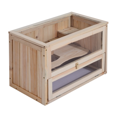 PawHut Kleintierkäfig Holz 60 cm x 35 cm x 42 cm