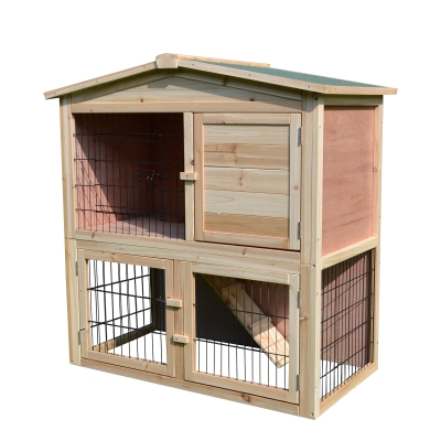 PawHut Kleintierstall mit Freilauf Tannenholz Natur 98 cm x 54 cm x 100 cm