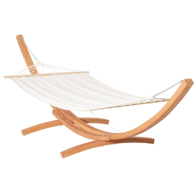Outsunny Hamaca con Soporte de Madera Hamaca de Jardín Colgante con Marco y Tumbona de Algodón 200x120 cm para Terraza Balcón Carga 150 kg 392x120x102 cm Blanco y Natural