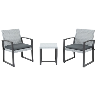 Outsunny 3-teiliges Bistro-Set in Rattanoptik, 2 Sessel & 1 Beistelltisch, Schwarz+Grau