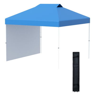 Outsunny 3x(3)M Pop Up Gazebo Tent with 1 Sidewall, Roller Bag, Adjustable Height, Event Shelter Tent for Garden, Patio, Blue