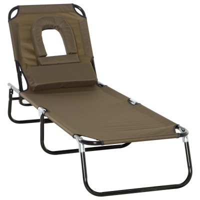 Outsunny ligstoel ligbank voor buiten relax lounger driebenige ligstoel met leesvenster opening bruin