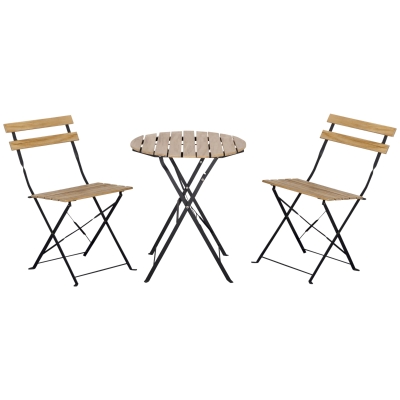 Outsunny 3-teiliges Bistro-Set, Klappbar, Massivholz+Stahlrahmen, Naturfarbe