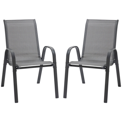 Outsunny set van 2 tuinstoelen stapelstoelen met armleuningen eetkamerstoelen tuin metaal mesh-stof grijs 70 x 54 x 90 cm