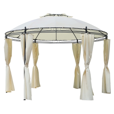 Outsunny Gazebo da Giardino Rotondo con Doppio Tettuccio, Cinghie e Tende, Ø350x275cm, Bianco