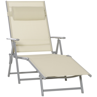 Outsunny Steel Fabric Outdoor Folding Chaise Lounge Chair Recliner with Portable Design & 7 Adjustable Backrest Positions - Beige