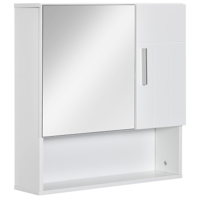 kleankin Specchiera Bagno in Legno a 2 Ante e Ripiano Aperto, 54x15.2x55.3cm, Bianco
