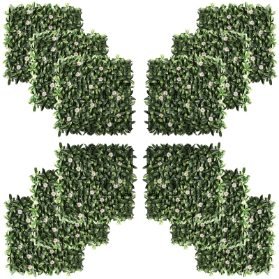 Outsunny 12 stuk kunstplant muurhaag 50 x 50 cm UV-bescherming privacyscherm rododendronbladeren design haagplant voor tuin outdoor decor