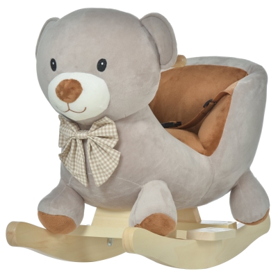 HOMCOM Caballito Balancín para Bebé de +18 Meses Caballo Balancín de Peluche Suave con Forma de Oso con Sonido Manillar 60x33x50cm