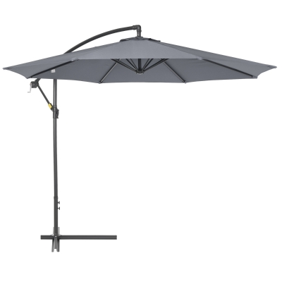 Outsunny Sombrilla de Jardín Ø295x255 cm Parasol Excéntrico Inclinable con Manivela Base Cruzada y Soporte de Metal 8 Varillas para Terraza Exterior Balcón Gris